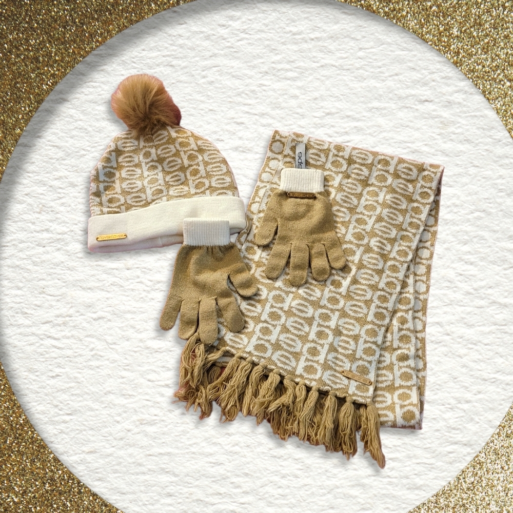 BEBE Winter set of scarf, hat and gloves.